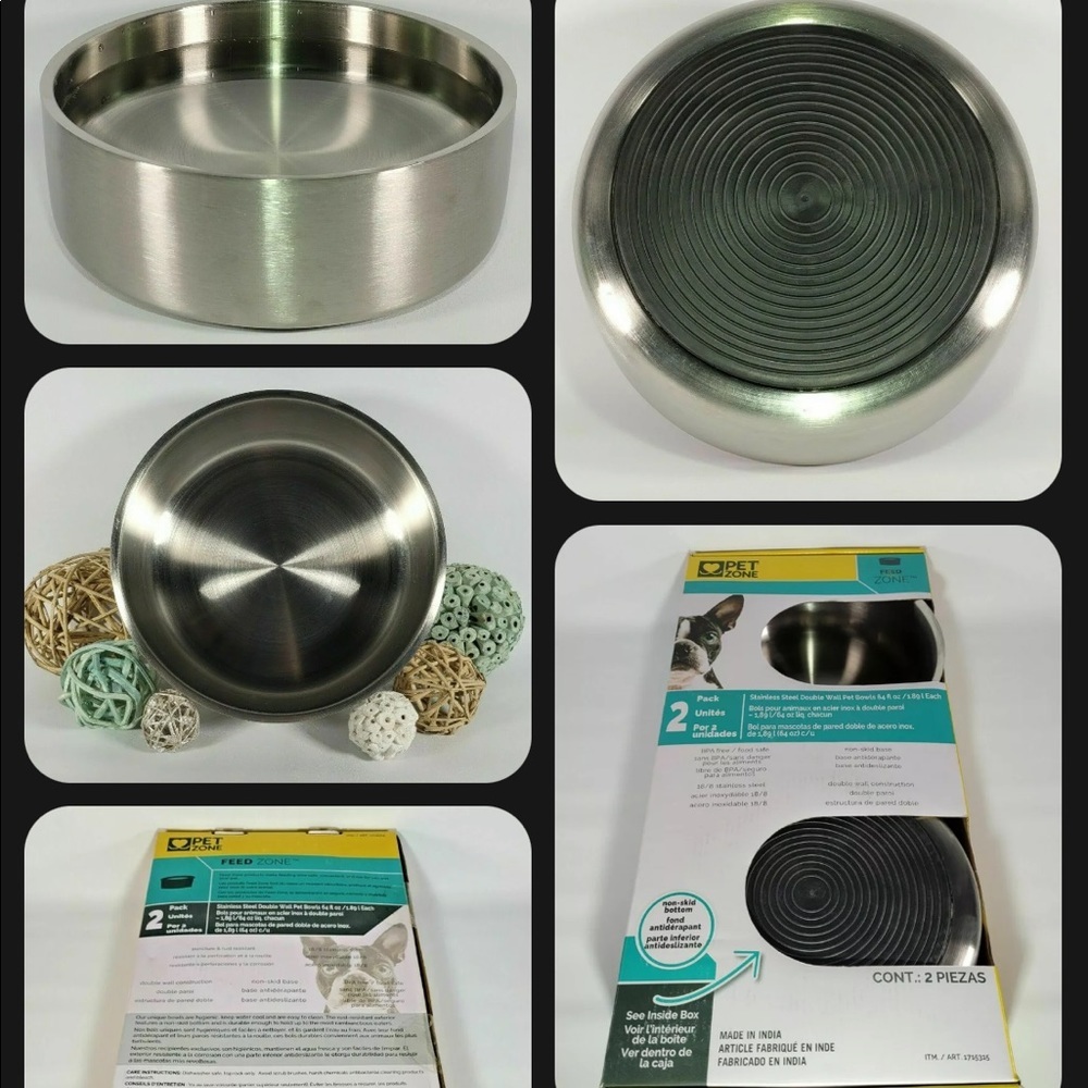 Pet Zone, Feed Zone Stainless Steel Double Wall Pet Bowls 64 fl oz each (2 pack)